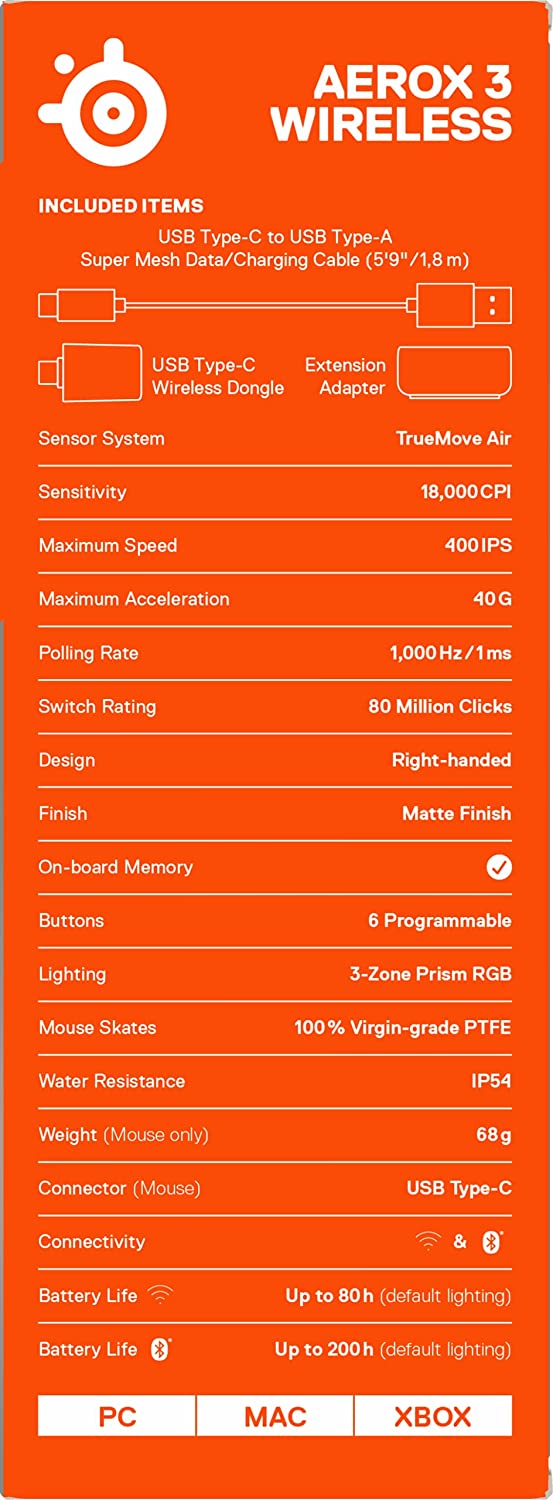 SteelSeries Aerox 3 Wireless Ultra Lightweight Gaming Mouse - Snow