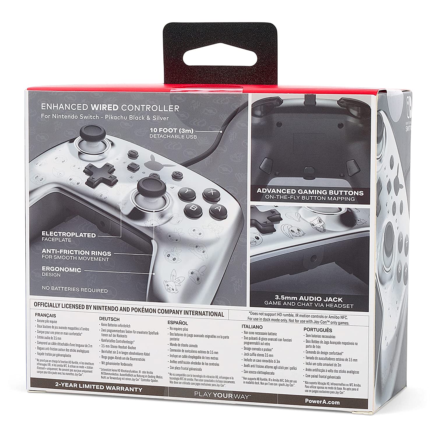PowerA NSW Enhanced Wired Controller - Pikachu Black & Silver