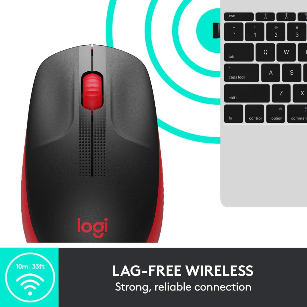 Logitech M190 Red Full Size Wireless Mouse