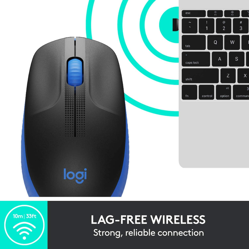 Logitech M190 Blue Full Size Wireless Mouse