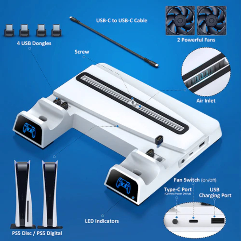 OIVO PS5 Cooling Station w/ Controller Charger (For Disc/Digital Console) (IV-P5241)