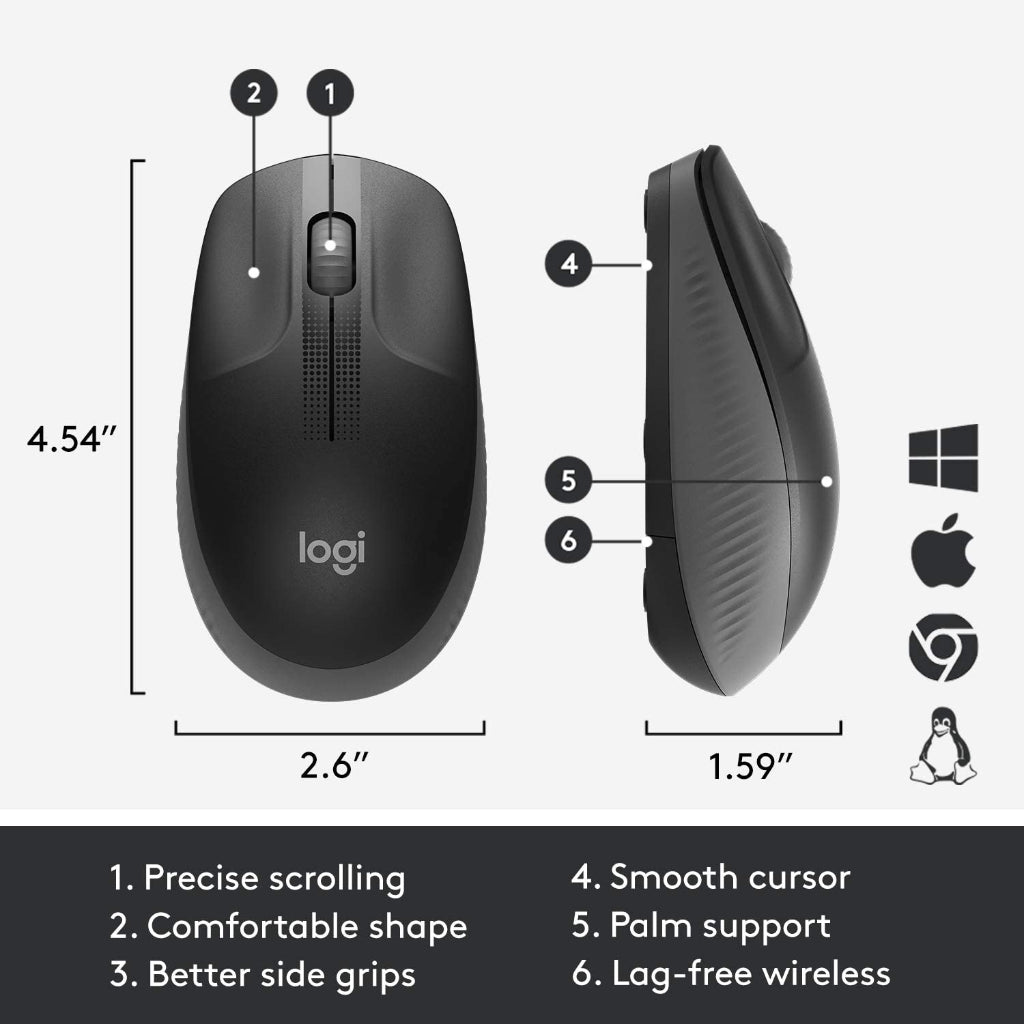 Logitech M190 Charcoal Full Size Wireless Mouse