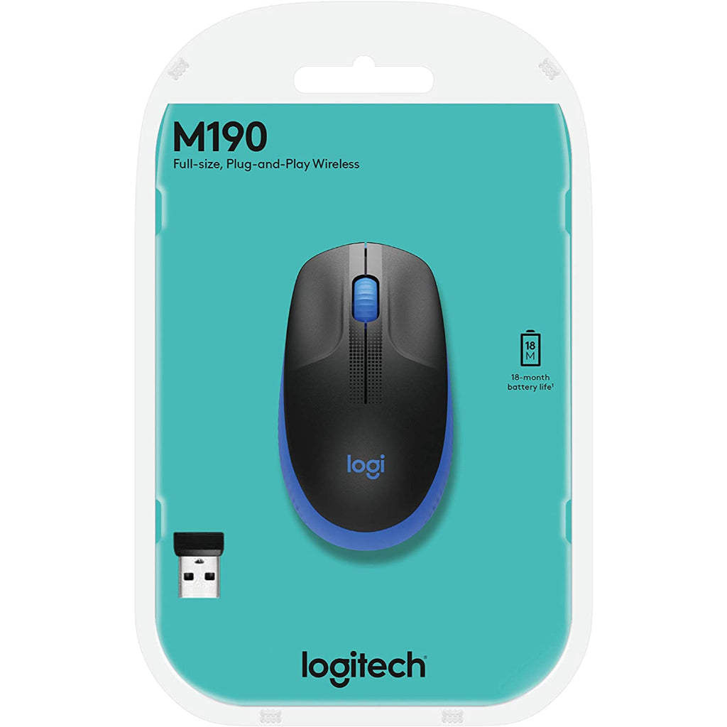 Logitech M190 Blue Full Size Wireless Mouse