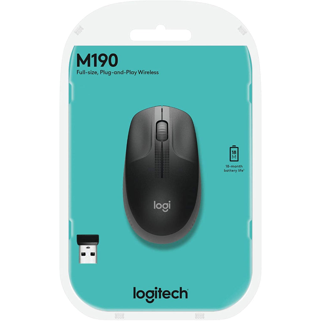 Logitech M190 Charcoal Full Size Wireless Mouse