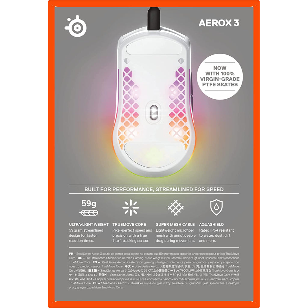 SteelSeries Aerox 3 Ultra Lightweight Gaming Mouse - Snow