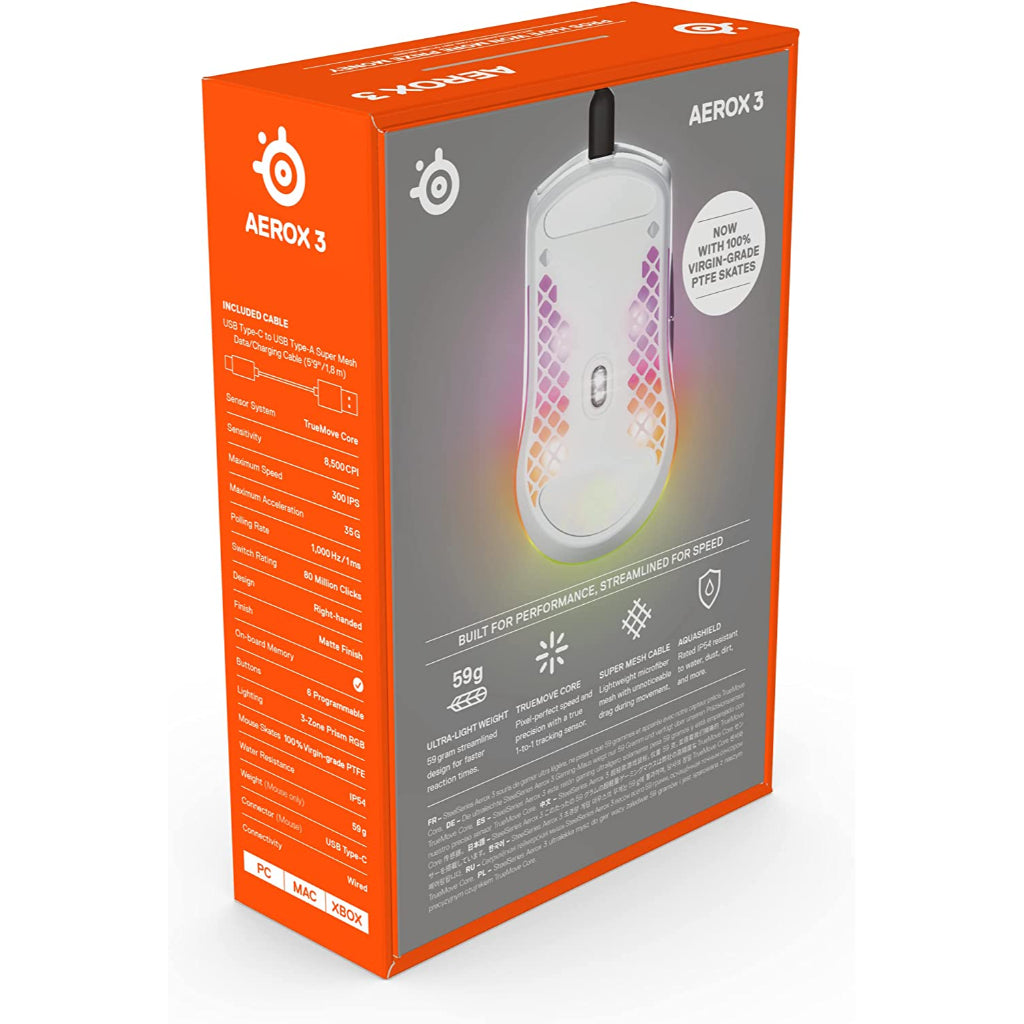 SteelSeries Aerox 3 Ultra Lightweight Gaming Mouse - Snow