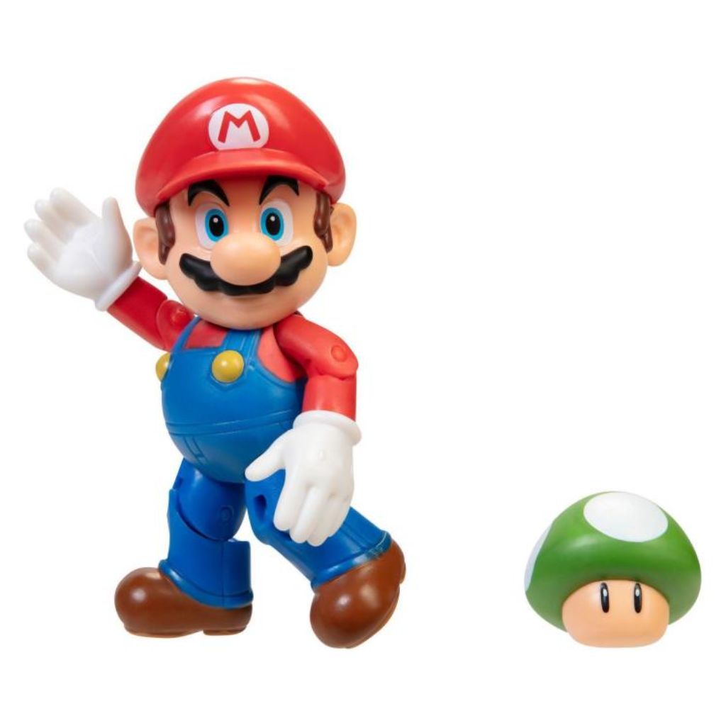 Jakks Pacific 40675 Mario With 1-UP Mushroom 4" Figurine Wave 22 Super Mario
