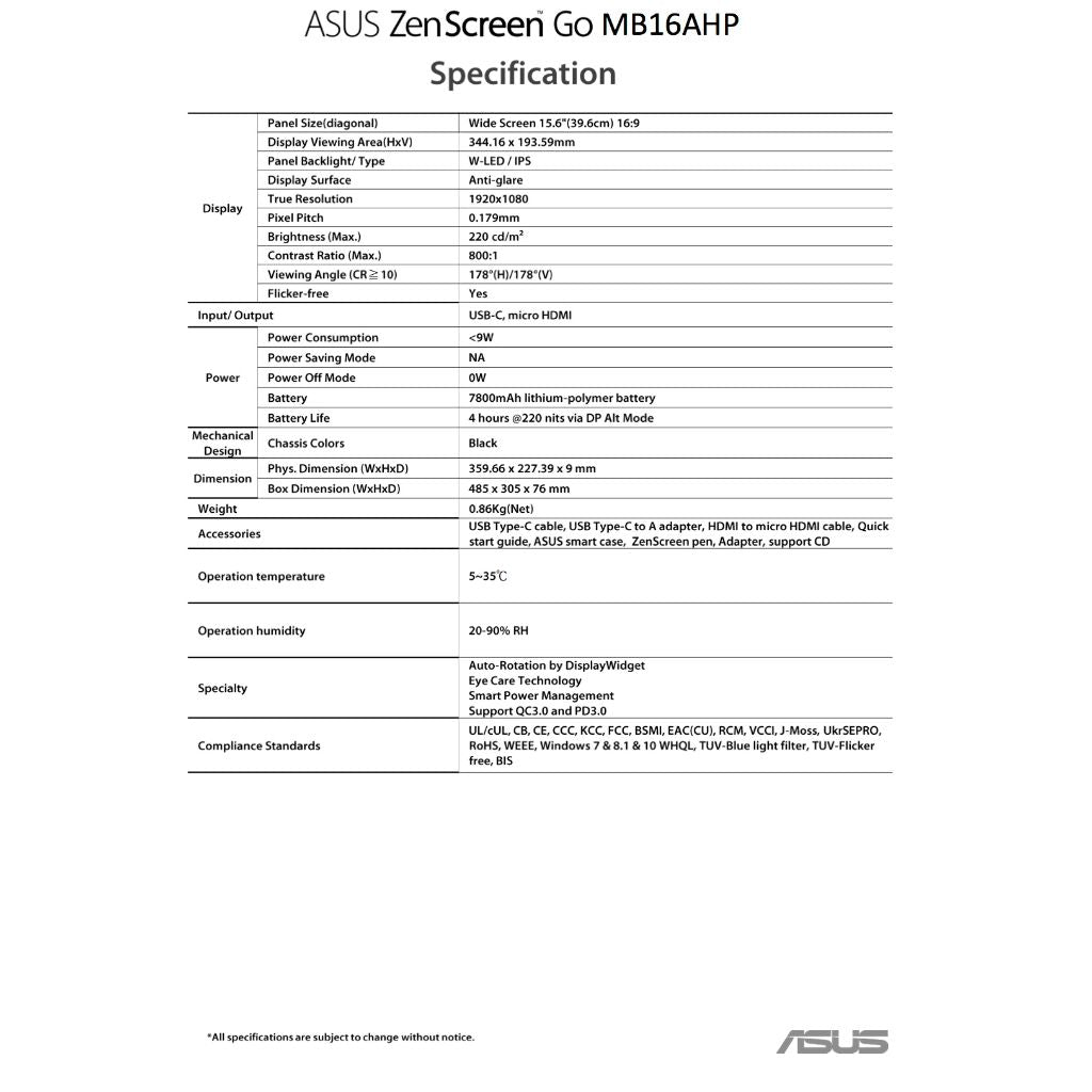 ASUS ZenScreen Go 15.6 FHD LED USB-C (ASMB16AHP) [DEPOSIT ONLY]
