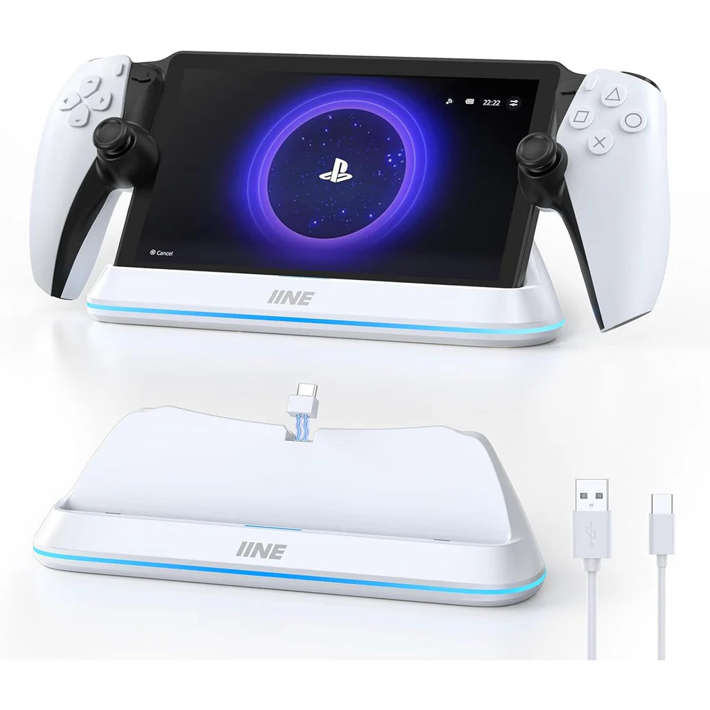 PS5 IINE Pin-Based Contact Charging Station for PlayStation Portal (Model L1005) - White