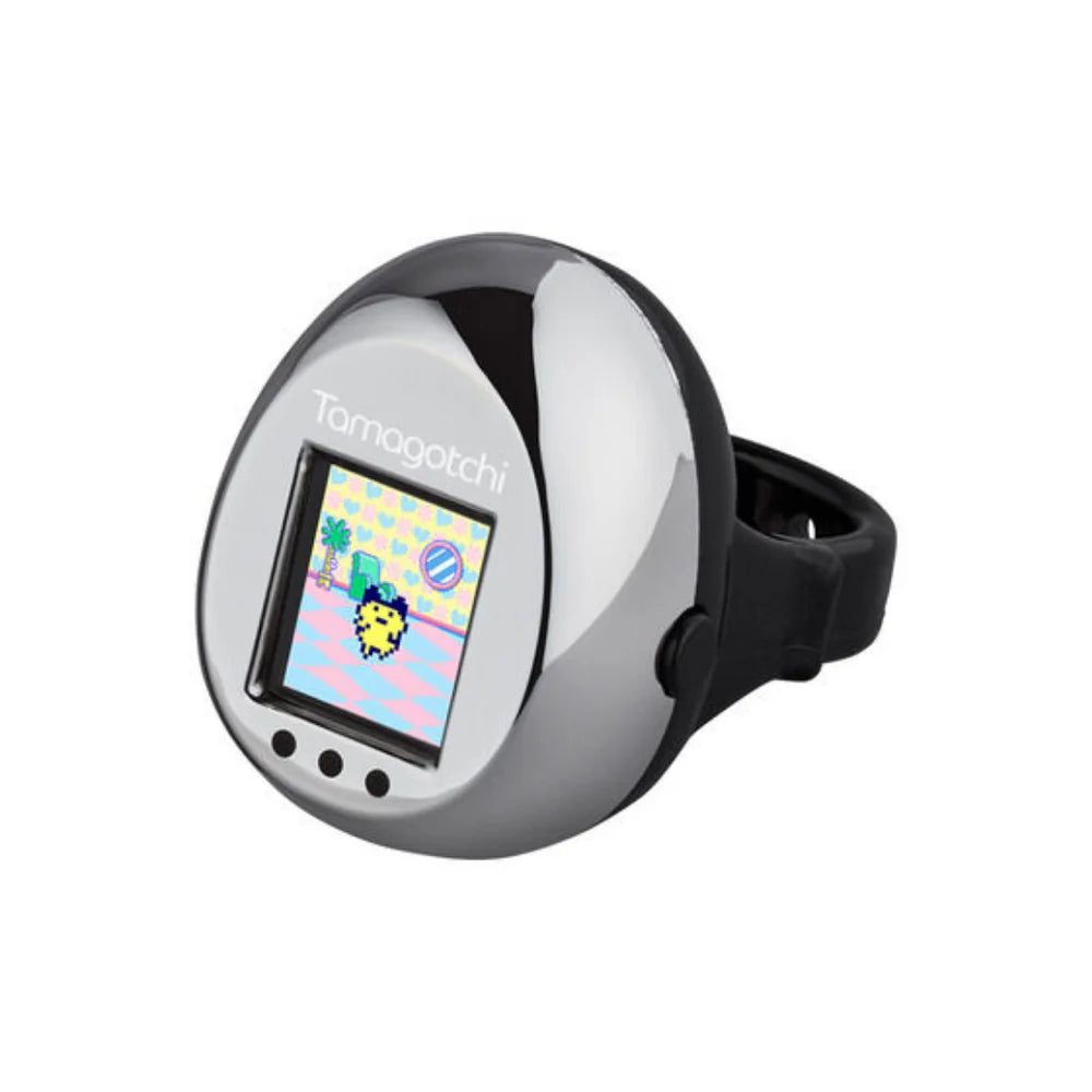 Tamagotchi Ring - Black X Metallic Silver