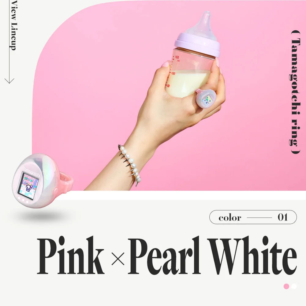 Tamagotchi Ring - Pink X Pearl White