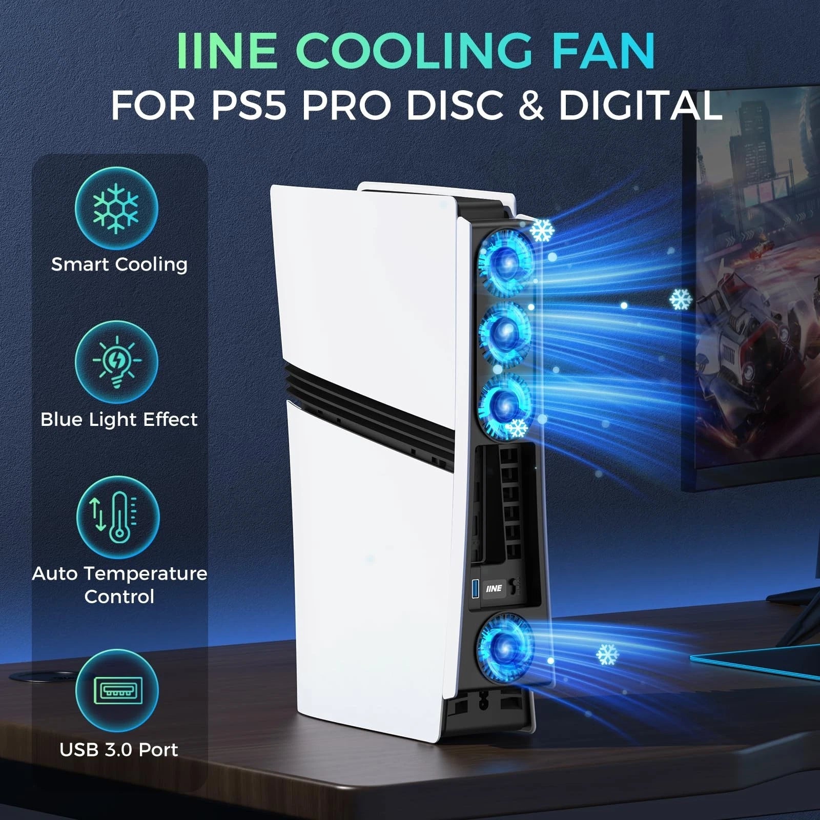 IINE PS5 Pro Cooling Fan White