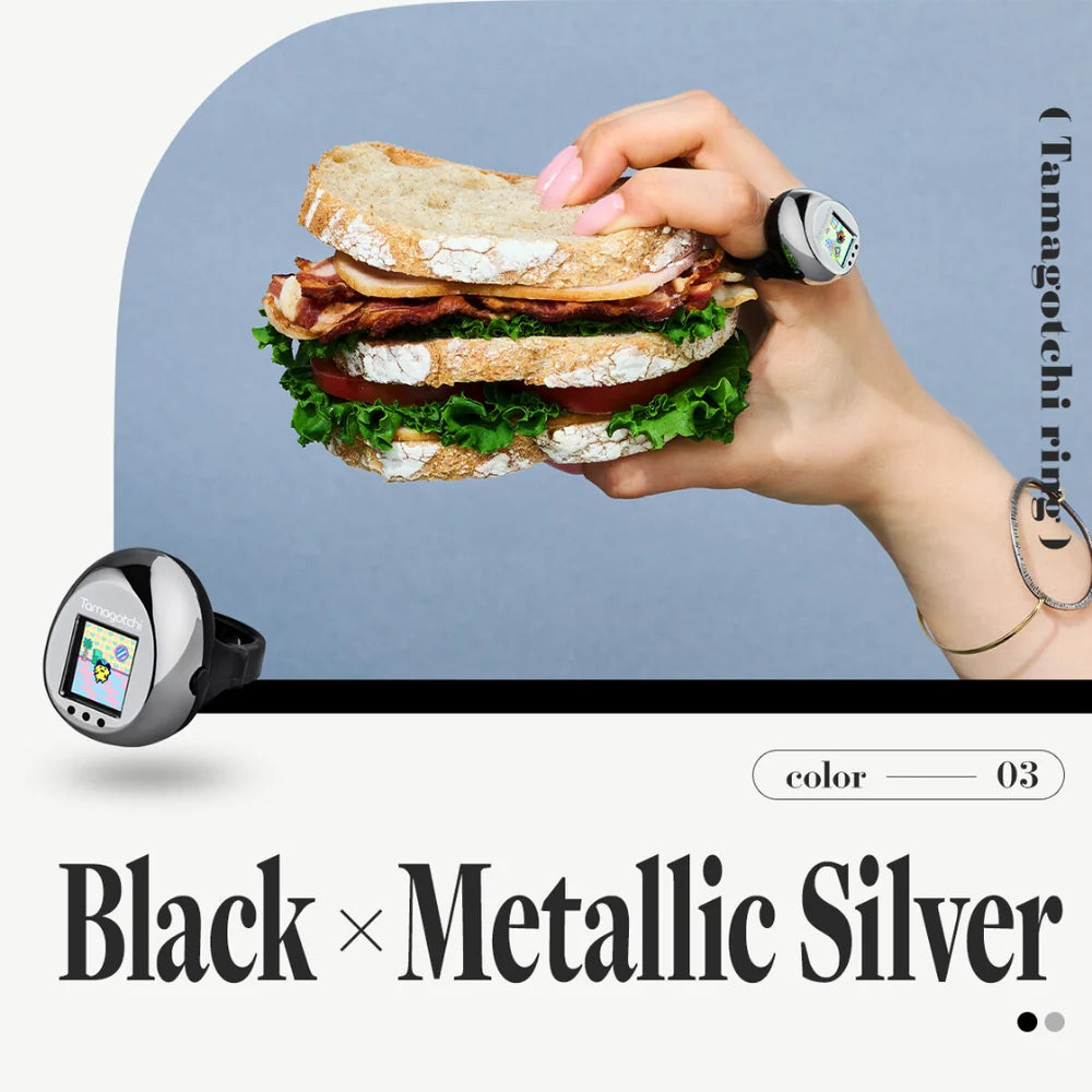 Tamagotchi Ring - Black X Metallic Silver