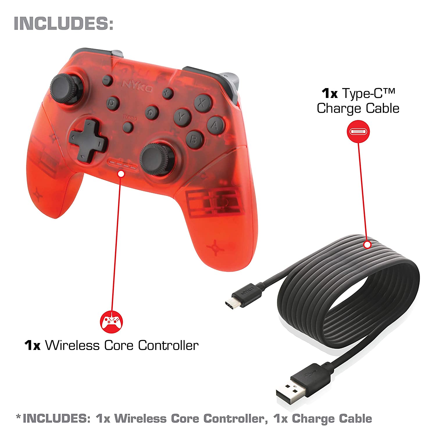 Nyko NSW Wireless Core Controller Translucent Red (87261)