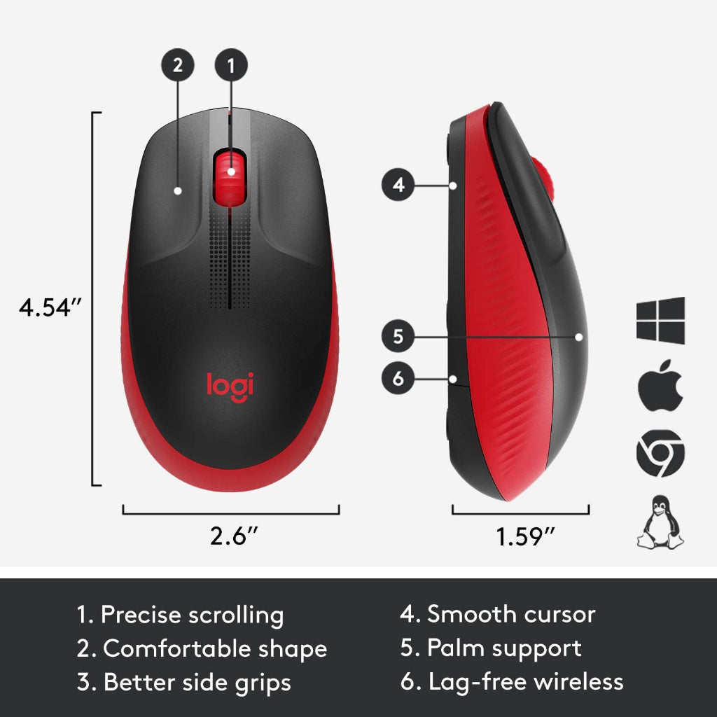 Logitech M190 Red Full Size Wireless Mouse