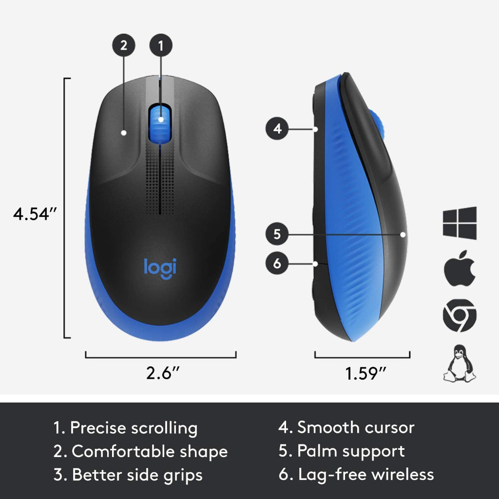 Logitech M190 Blue Full Size Wireless Mouse