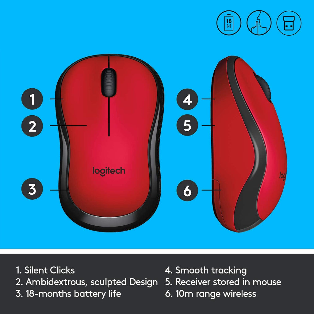 Logitech M221 Red Silent Wireless Mouse