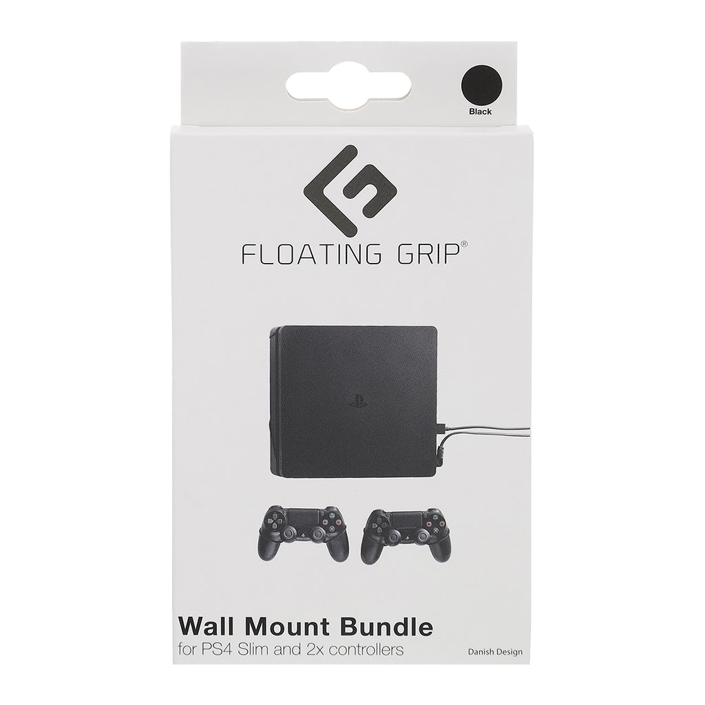 Floating Grip PS4 Slim & 2x Controllers Black Smart Wall Mount Bundle